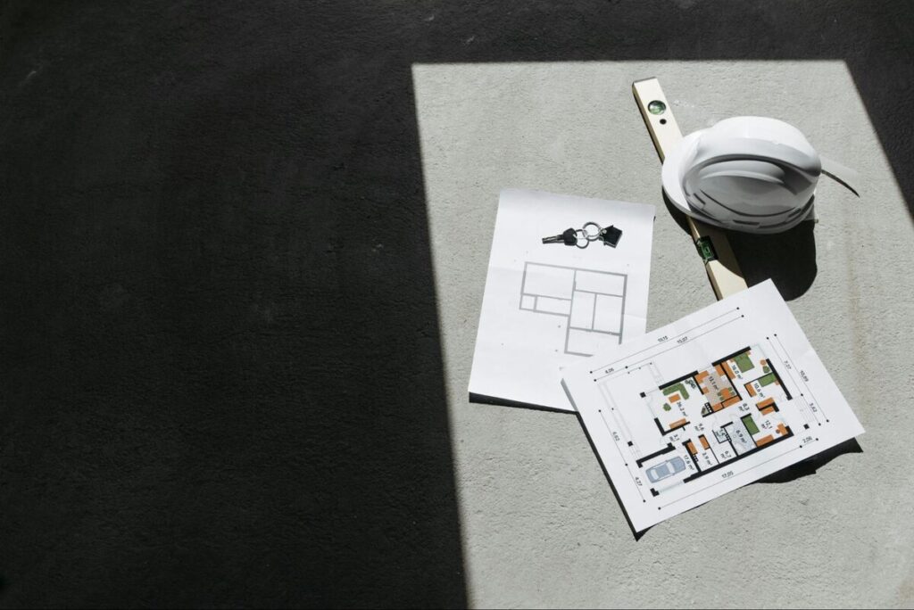 Construction plans hard hat level keys